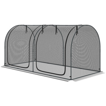 8' x 4' Crop Cage, Garden Plant Protector, with 2 Zippered Doors and 6 Ground Stakes, for Garden, Yard, Lawn, Black