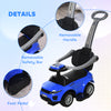 3 in 1 Kid Ride on Push Car Sliding Car, Ride on Toy for Boy Girl Toddlers 1-3 Years Old, with Horn Music Light Function Secure Bar, Blue