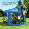 12' x 12' Hexagon Automatic Pop Up Screen Tents Camping Shelter Picnic Canopy Outdoor Sun Shade with Mesh Sidewalls and Carry Bag, Blue