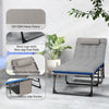 Outdoor Lounge Chair Set of 2, Folding Chaise Lounge Tanning Chair with Cushion, Side Pocket, Brown/Blue