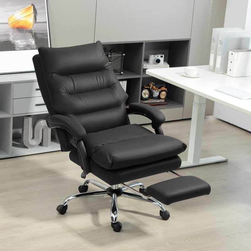 Executive Office Chair with 6-Point Massag, Microfibre Reclining Computer Chair with Footrest, Cream White