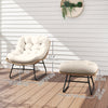 Rattan Chair w/ Stool, Cushion, Adjustable Foot Pads, Natural