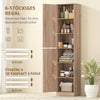 Tall Bathroom Cabinet, Slim 6-Tier Bathroom Floor Cabinet with 2 Doors and 4 Adjustable Shelves, Natural Wood