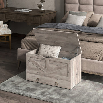 31.5 Inches Storage Chest, Storage Trunk with 2 Safety Hinges for Living Room, Rustic Brown