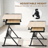 Adjustable Drafting Table, Art Desk Drawing Table Workstation with Stool and Storage Drawers for Painting, Oak