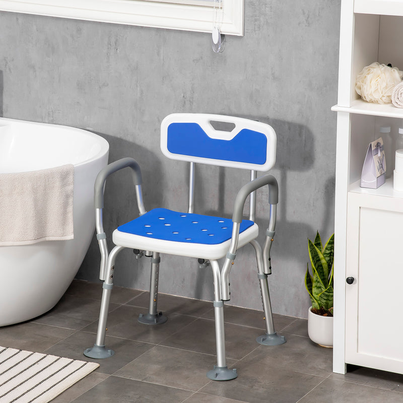 Adjustable Shower Chair with Arms and Back, Bath Chair with Regular Seat, Anti-slip Shower Bench for Seniors and Disabled, Tool-Free Assembly, 300lbs, Blue