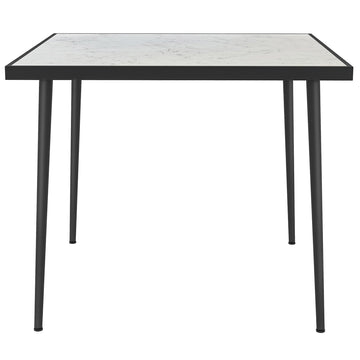 Outdoor Dining Table for 4, Square Patio Dining Table with Marble Effect Tempered Glass Top and Steel Frame, White
