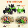 Qaba 12V Kids Ride On Tractor with Trailor, Remote Control, Music, Lights, Shifter, for Kids Ages 3-8 Years, Green