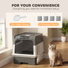 Cat Litter Box with Lid, Enclosed Kitty Litter Box with Pull-Out Drawer Tray, Scoop, 4 Deodorization Bags, Grey