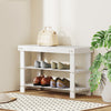 Bamboo Shoe Storage Bench, 3-Tier Entryway Bench with 2 Storage Shelves for Hallway, Holds 6 Pairs, White