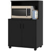 Microwave Cart on Wheels Utility Trolley Storage Sideboard Bookcase with 2-door Cabinet, Black Wood Grain