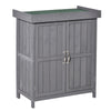 Wooden Garden Tool Storage Shed Kit with Hinged Roof, 2-Tier Shelves and Double Doors, 74x43x88cm, Dark Grey