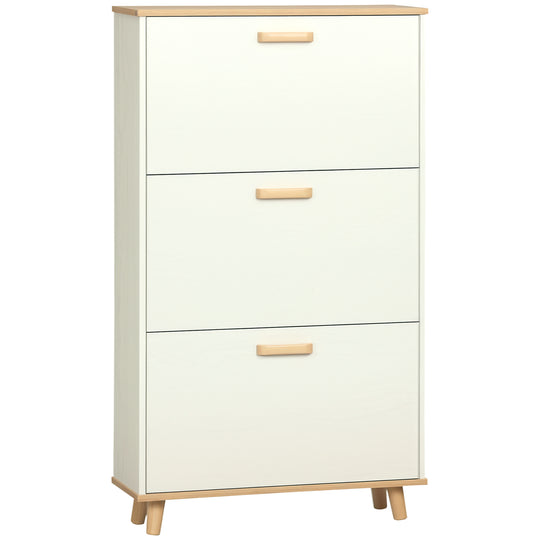 Modern Shoe Cabinet with 3 Flip Drawers and Adjustable Shelf, 12 Pair Shoe Storage Cabinet for Hallway, Entryway, White