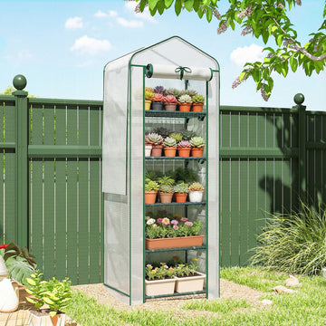 Mini Greenhouse with Screen Roof, Portable Small Greenhouse with Roll-Up Zipper Door, 27.6