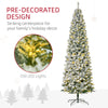 9ft Pre Lit Christmas Tree Artificial Snow Flocked Pencil Christmas Tree with Warm White LED Light, Holiday Home Xmas Decoration, Green