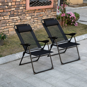 Double Camping Chairs Foldable w/ Reclining & Headrest, Black