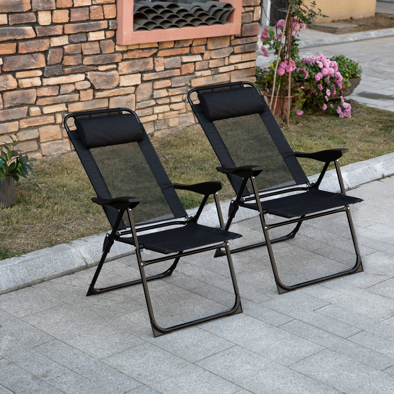 Double Camping Chairs Foldable w/ Reclining & Headrest, Black