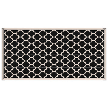 Reversible Outdoor RV Rug, 9' x 18' Patio Floor Mat, Plastic Straw Rug for Backyard, Deck, Picnic, Beach, Camping, Black and Beige