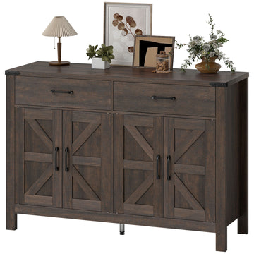 Side Cabinet, Farmhouse Kitchen Storage Cabinet w/ 2 Drawers and Shelves for Living Room, Entryway, Espresso