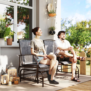 Patio Glider Rocking Chair 2 Person Outdoor Loveseat Rocker Garden Furniture Bench, Grey