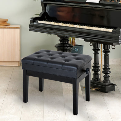 Banc de piano réglable avec rangement et coussin en cuir PU souple, noir