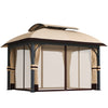 11' x 13' Patio Gazebo, Double Roof Outdoor Gazebo Canopy with Netting & Curtains, Galvanized Metal Frame