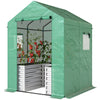 Greenhouse with Raised Garden Bed, Galvanized Metal Planter Box with PE Cover, Roll Up Door, 56