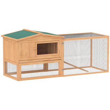 62'' L 2-Story Rabbit Hutch Bunny Cage Small Animal House with Pull Out Tray, Detachable Run, Ramp, for Indoor Outdoor, Natural