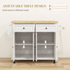 Rolling Kitchen Island with Rubber Wood Top and Storage, Spice Rack, Towel Rack, Cream White