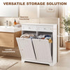 Laundry Cabinet with 2 Removable Laundry Bags, Tilt-Out Laundry Hamper with 2 Drawers, White