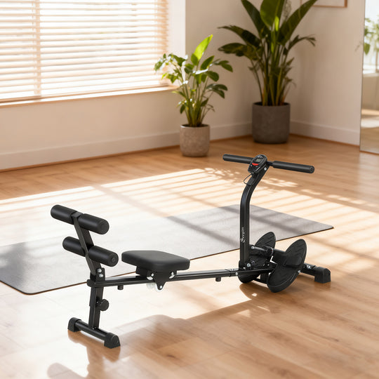 Soozier Appareil d'aviron hydraulique avec moniteur ACL, fonction redressements assis pour gym à domicile, noir