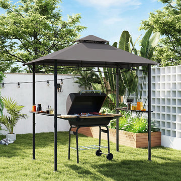 8' x 5' BBQ Grill Gazebo Tent with Double Tiered Canopy for Outdoor Sun Shade, Dark Grey