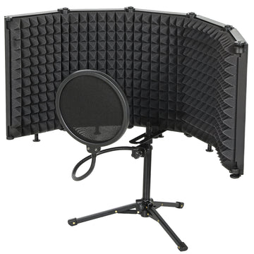 Foldable Studio Recording Microphone Isolation Shield with Pop Filter, Stand, 3/8