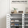 Narrow Shoe Cabinet with Slatted Doors, Adjustable Shelves for 20 Pairs of Shoes, Shoe Cabinet for Entryway, White