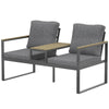 Outdoor Garden Bench with Integrated Table, 2 Seater Patio Loveseat with Thick Cushions, 136 cm Grey