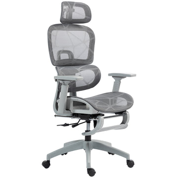 Mesh Office Chair with 3D Armrest, High Back Desk Chair with Lumbar Support, 135° Reclining, Adjustable Headrest, Grey