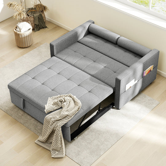Pull Out Sofa Bed, Sleeper Sofa Couch with USB Ports, Small Linen Loveseat Futon Couch for Living Room
