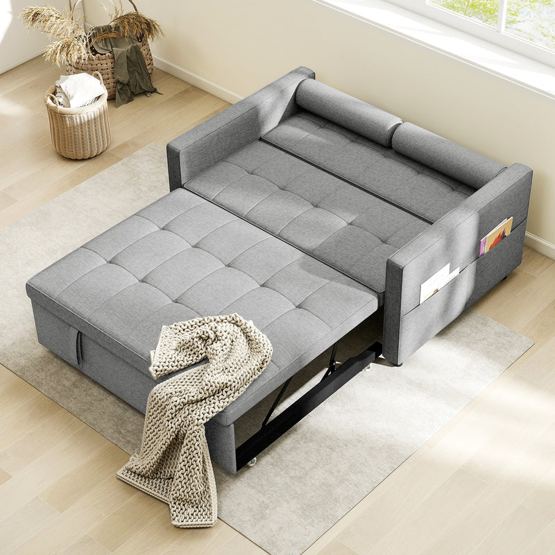 Pull Out Sofa Bed, Sleeper Sofa Couch with USB Ports, Small Linen Loveseat Futon Couch for Living Room