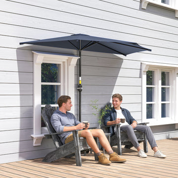 9.8ft Half Umbrella Semi Round Patio Parasol with Crank Handle, Top Vent for Garden, Balcony- NO BASE INCLUDED, Dark Blue