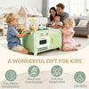 Qaba Kids Kitchen Playset with 15 Accessories, Microwave Oven, Cabinets, for Boys and Girls Ages 3+, Green