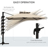 10ft Square Cantilever Patio Umbrella, 360° Rotating Overhanging Umbrella with Cross Base, Crank Handle, Khaki