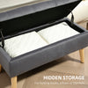 Storage Ottoman with Lid, Velvet Upholstered Storage Bench with Wood Legs for Living Room, Charcoal Grey