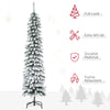 6 Ft Snow-Flocked Artificial Christmas Tree, Slim Pencil Xmas Tree with Realistic Branches, Metal Base, Green
