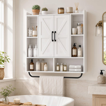 Bathroom Wall Cabinet, Medicine Cabinet Wall Mounted with Open and Hidden Storage Space for Bathroom, White