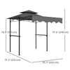 8' x 7.6' Grill Gazebo, Double Tiered Barbecue Grill Gazebo Shelter w/ Side Awning, 2 Side Shelves, 6 Hooks