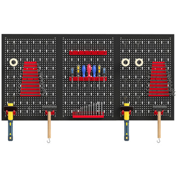 28 Piece Metal Peg Board with Accessories, Shelf Tool Organizer, Black and Red