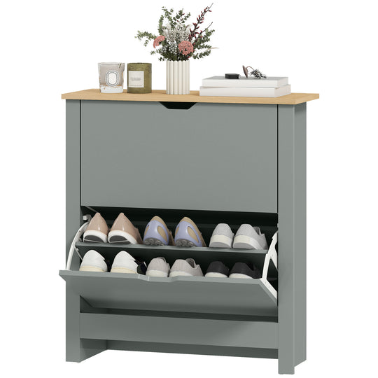 Shoe Storage Cabinet with 2 Flip Drawers and Adjustable Shelves for 12 Pairs of Shoes, Light Grey