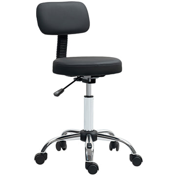 Adjustable Rolling Stool with Removable Backrest, Faux Leather Swivel Stool Chair for Salon Spa, Bar, Massage, Black