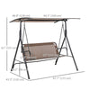 2-Person Porch Swing Chair, 2 Seater Patio Swing Bench w/ Adjustable Canopy, Breathable Seat for Garden, Poolside, Brown