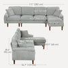 L-Shape Sofa, Modern Sectional Couch with Changeable Chaise Lounge, Pillows and Wooden Legs for Living Room, Grey